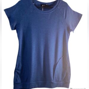 NWT iClosam Blue Denim Cotton Woman’s short sleeve shirt with pockets Size: Med